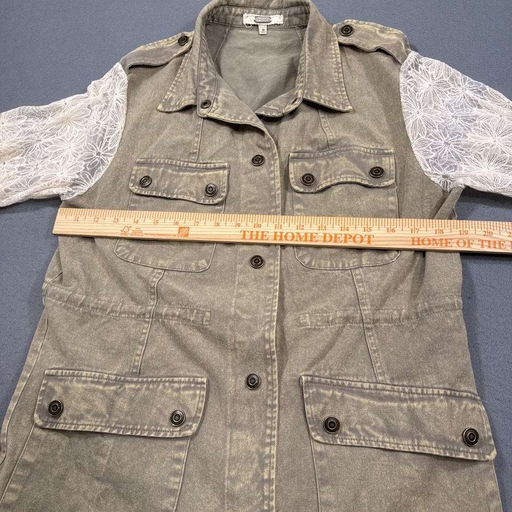 Gimmicks KHAKI FIELD Jacket FLAP POCKETS with CREAM  Lace ARMS Women's‎ Size M - Picture 6 of 9